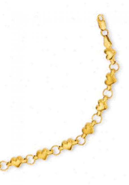 14k Yellow Heart Shaped Staiton Bracelet - 7 Inch