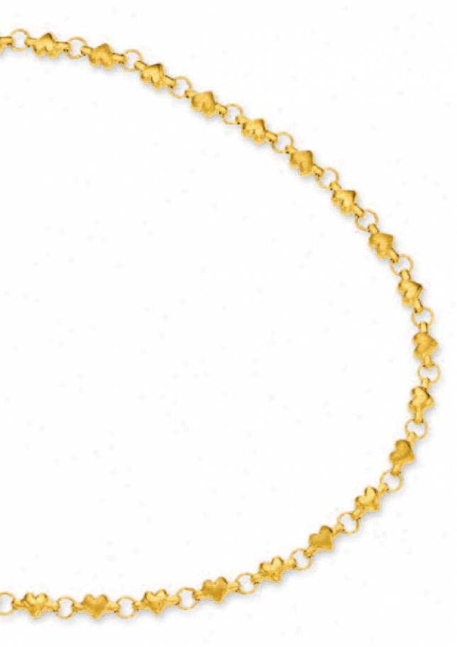 14k Yellow Heart Shaped Station Necklace - 17 Inch