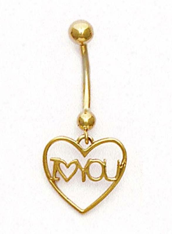 14k Yellow I Love You Belly Ring