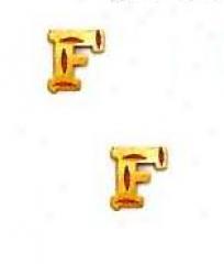 14k Yellow Initial F Friction-back Earrings