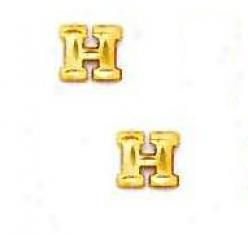 14k Yellow Initial H Friction-back Earrihgs