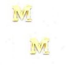 14k Yellow Initial M Friction-back Earrings