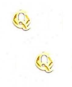 14k Yellow Initial Q Friction-back Earrings