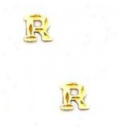 14k Yellow Initial R Friction-back Earrings