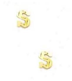 14k Yelllow Initial S Friction-back Earrings