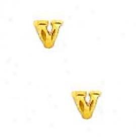 14k Yellow Inirial V Friction-back Earrings