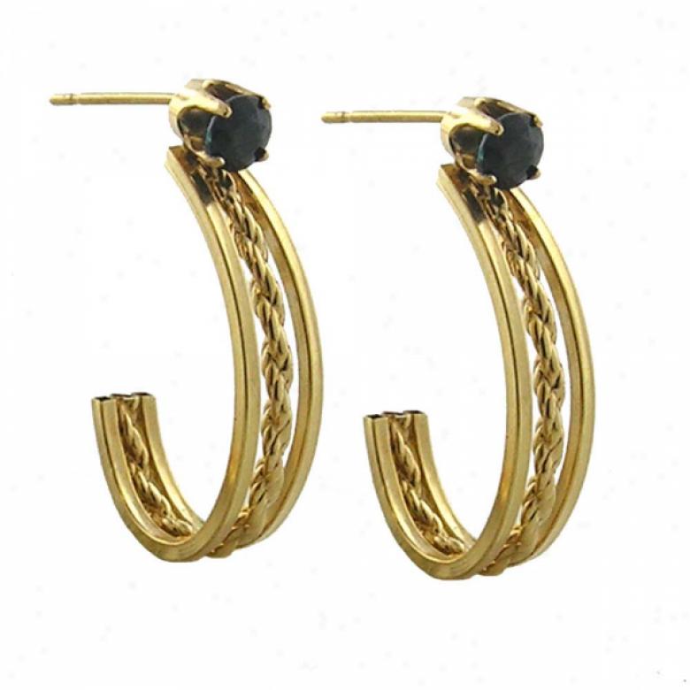 14k Yellow J Hoop Sapphire Earrings