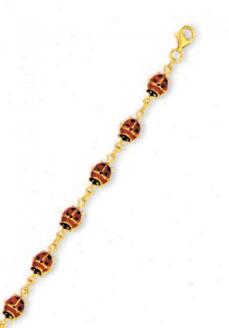 14k Yellow Ladybug Enamel Bracelet - 7 Inch