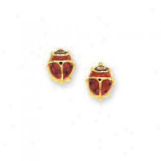 14k Yellow Ladybug Stud Enamel Earrings