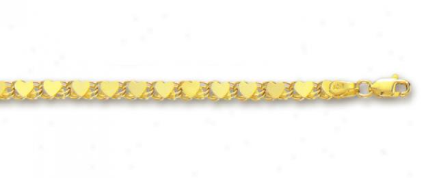 14k Yellow Large Heart Link Anklet - 10 Inch