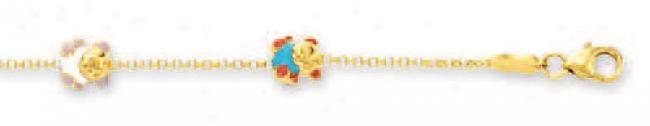 14k Yellow Little Bears Childrens Enamel Bracelet - 5.5 Inch