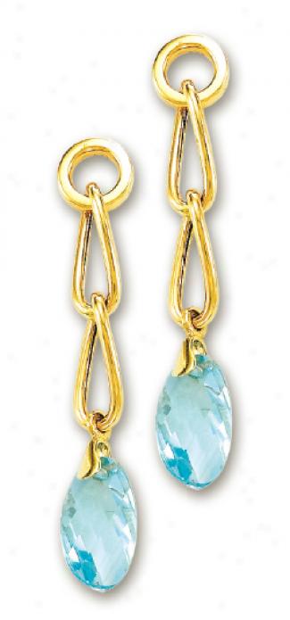 14k Yellow Magnificent Faceted Drop Blue Topaz Earrings