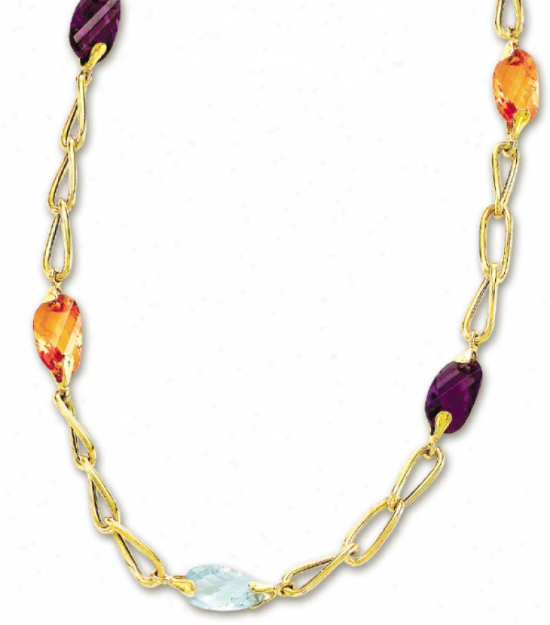 14k Yellow Magnificent Faceted Gemstone Necklace - 18 Inch