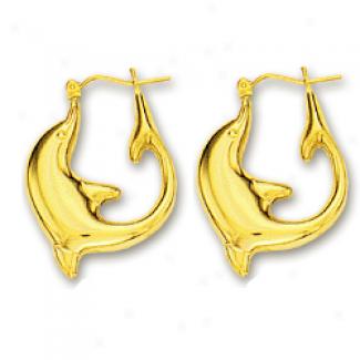 41k Yellow Medium Dolphin Hoop Earrings