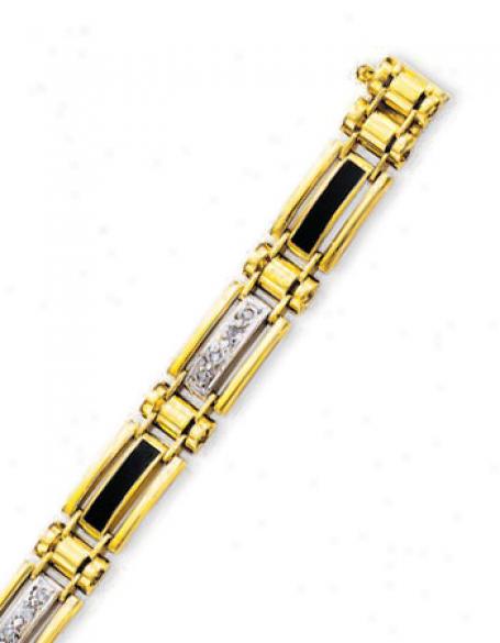 14k Yellow Mens Dismal Onyx Diamond Bracelet - 8.5 Inch
