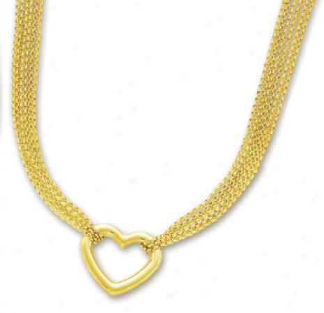 14k Yellow Multi-strand Elegant Heart Necklace - 17 Inch