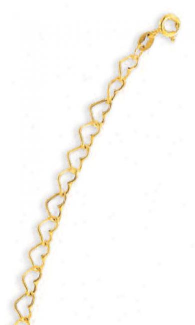 14k Yellow Open Heart Shaped Connective Bracelet - 7.25 Inch