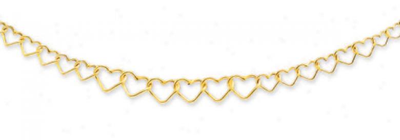 14k Golden Open Heart Shaped Link Necklace - 17 Inch