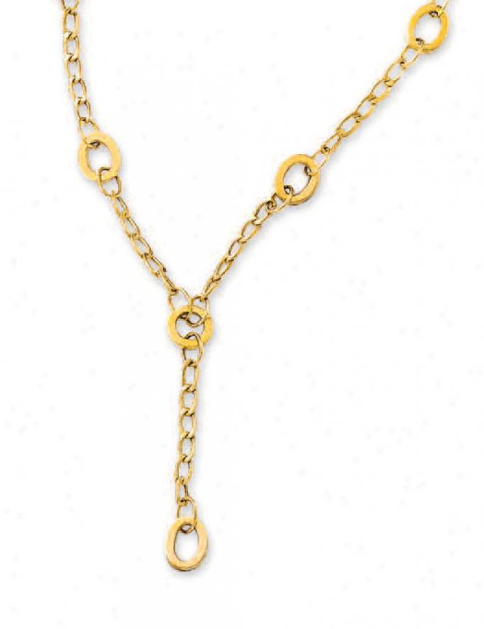 14k Yellow Oval Link Lariat Necklace - 17 Inch