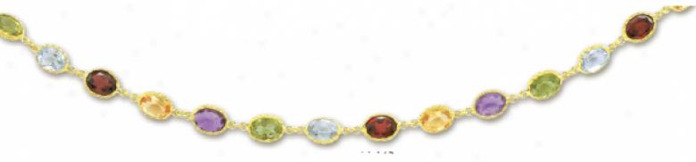 14k Yellow Oval Rank Gemstone Bracelet - 7.25 Inch