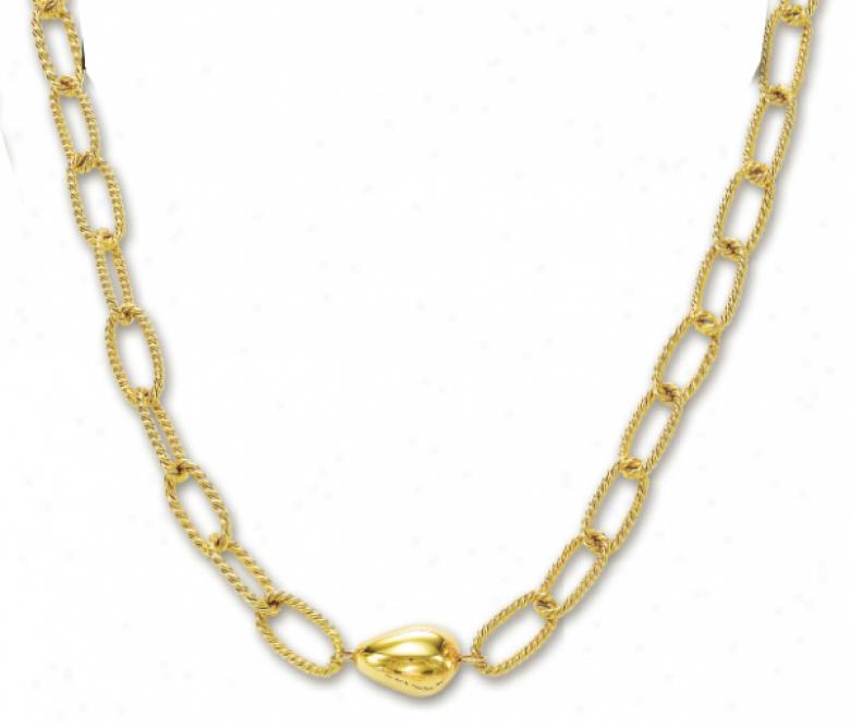 14k Golden Oval Tear Drop Link Necklace - 38 Inch