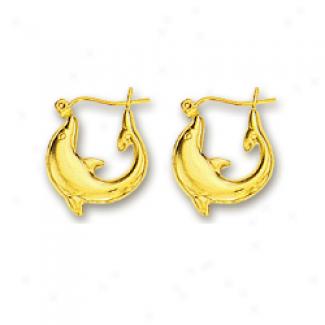 14k Yellow Petite Dolphin Hoop Earrings