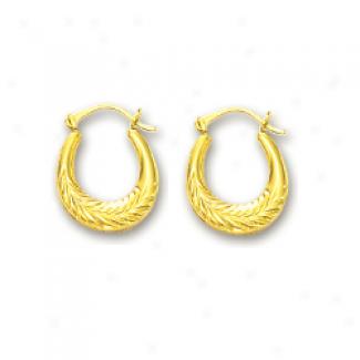 14k Yellow Petite Leaf Hoop Earrings