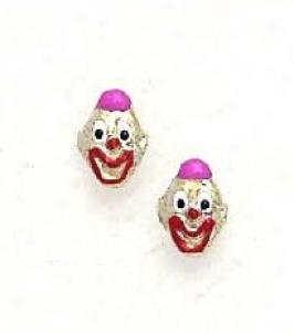 14k Yellow Pink Enamel Childrens Clown Screw-back Earrings