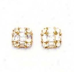 14k Yellow Princess Round And Bagueette Cz Earrings