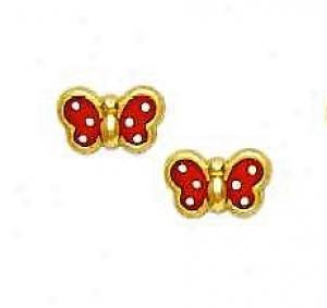 1k Yellow Red Enamel Childrens Butterfly Earrings