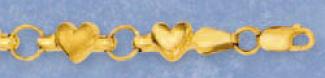 14k Yellow Rolo And Hearrt Shaped Childrens Bracelet - 6 Inch