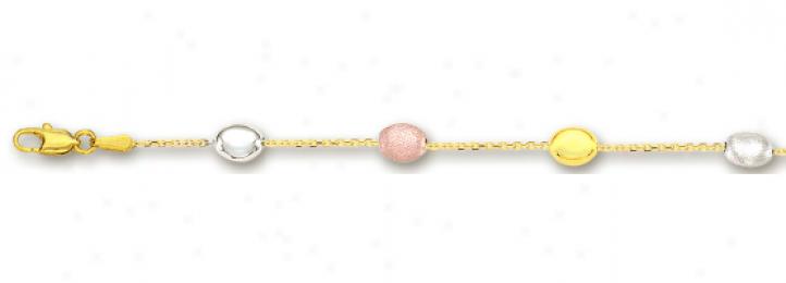 14k Yellow Rope And Ball Station Anklet - 10 Inch