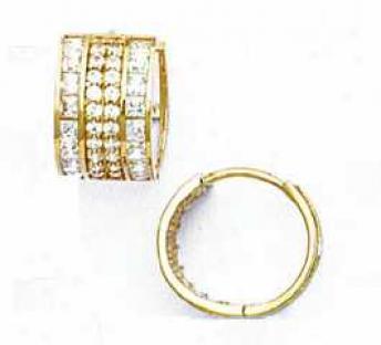 14k Yellow Round And Square Cz Hinged Earrings