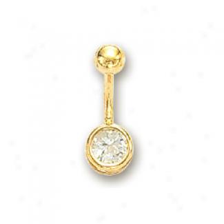 14k Yellow Round Cubic Zirconia Belly Ring