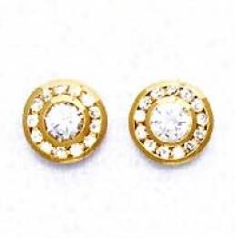14k Yellow Quick Cz Circle Design Friction-back Earrings