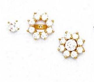 14k Yellow Round Cz Circle Friction-back Earrings