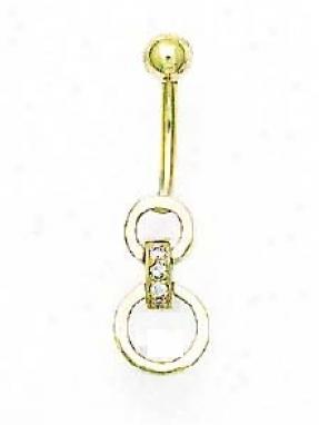 14k Yellow Round Cz Circles Belly Ring