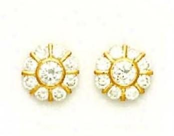 14k Yellow Round Cz Best part Design Friction-back Earrings