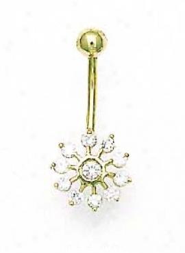 14k Yellow Round Cz Snowflake Blely Rong