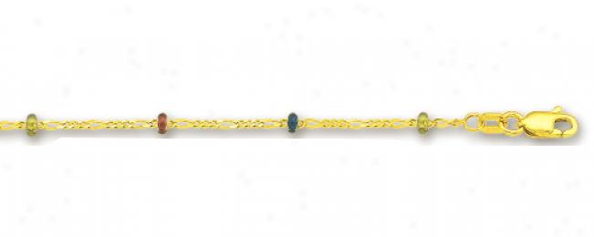 14k Yellow Saturn And Figaro Link Enamel Anklet - 10 Inch