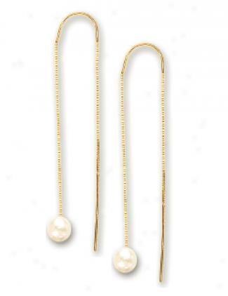 14k Yellow Single Freash Water Threader Pearl Earrings
