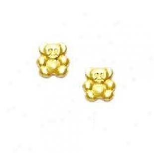 14k Yellow Small Teddy Bear Friction-back Earrings