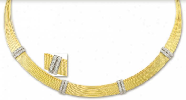 14k Yellow Stylish Diamond Necklace - 17 Inch