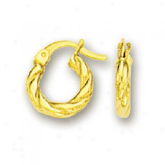 14k Yellow Swirl Hoop Childrens Earrings