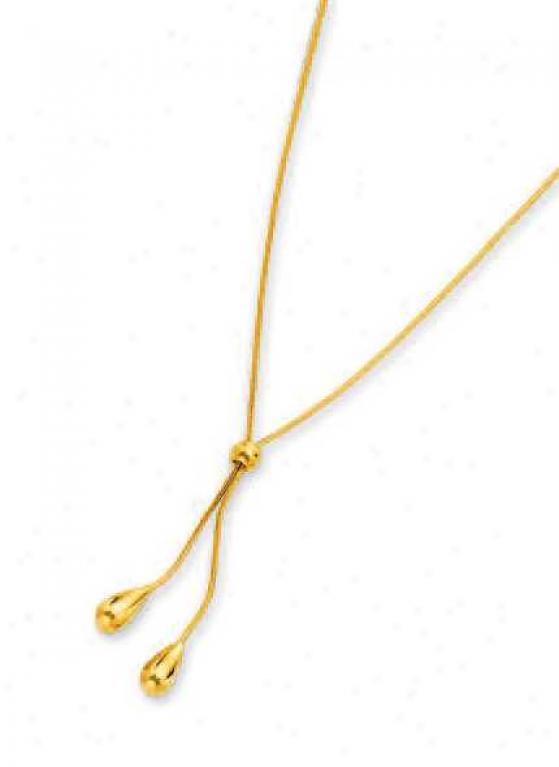 14k Yellow Tear Drop Snzke Lariat Necklace - 17 Inch