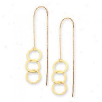 14k Yellow Triple Circle Threader Earrings