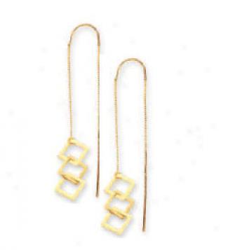 14k Yellow Triple Square Threaderr Earrings
