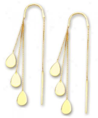 14k Yellow Triple Tear Drop Project Threader Earrings