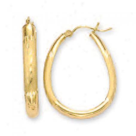 14k Yellow Tubular Diamond-cut Hoop Earrings