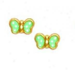 14k Yellow Turquoiwe Enamel Chilerehs Butterfly Earrings